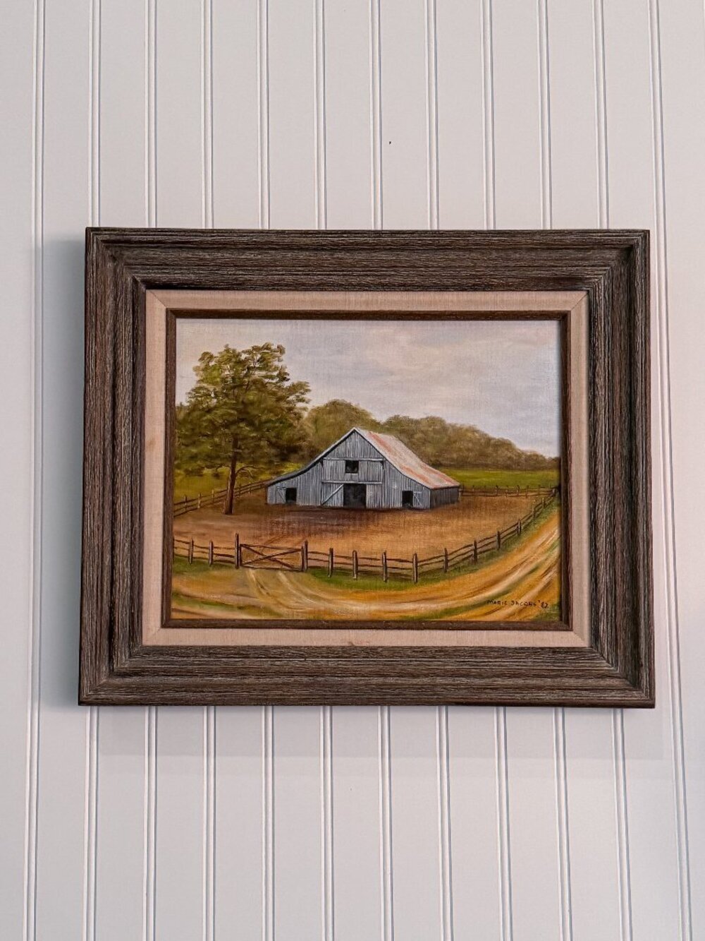Original Barn Oil Painting by Marie Jacobs (1982) | Signed Framed Americana Land